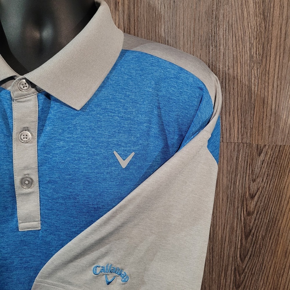 Callaway 2XLT Golf Polo Opti-Dry Sky Blue/Gray Colorblock Activewear Short Slv
